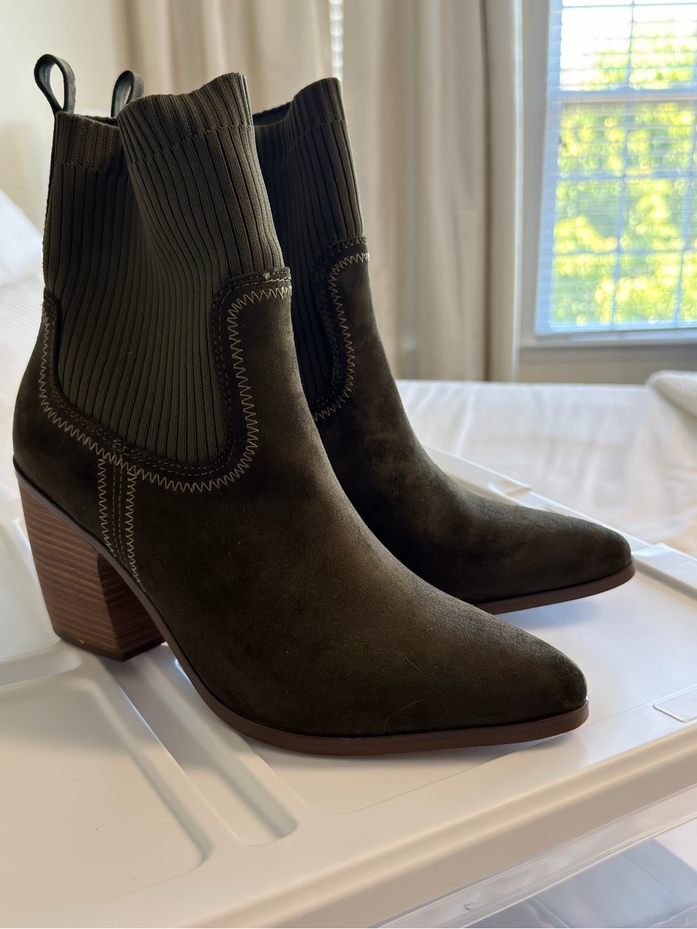 Universal Thread Olive Suede Ribbed Shaft Ankle Boots